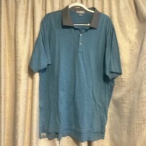 Peter Millar Blue &‎ Grey Striped Polo 100% Cotton Summer Casual Men's Size XXL